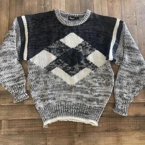 Vintage Forte Black White Sweater with Leather Accents